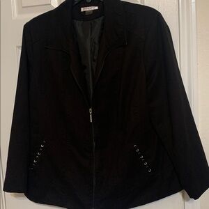 Plus size Black Blazer with metal details. Mock suade fabric